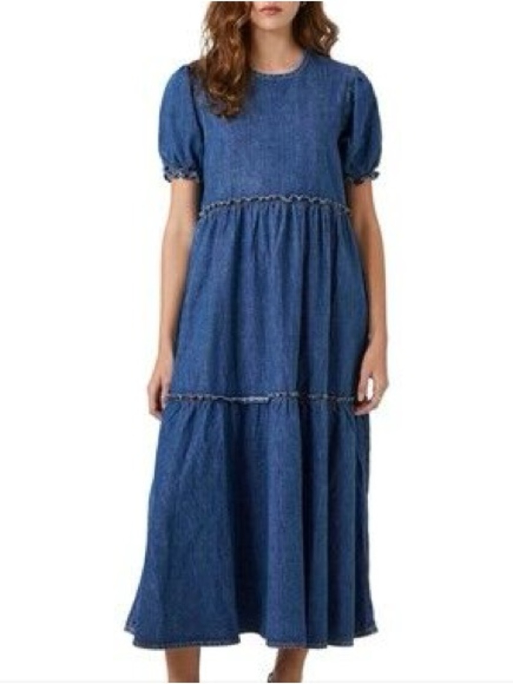 Forever 21 Denim Tiered Maxi Dress in Blue